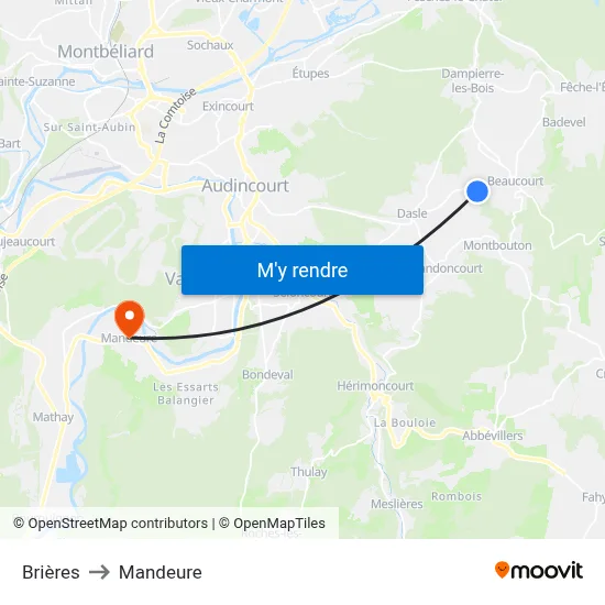 Brières to Mandeure map