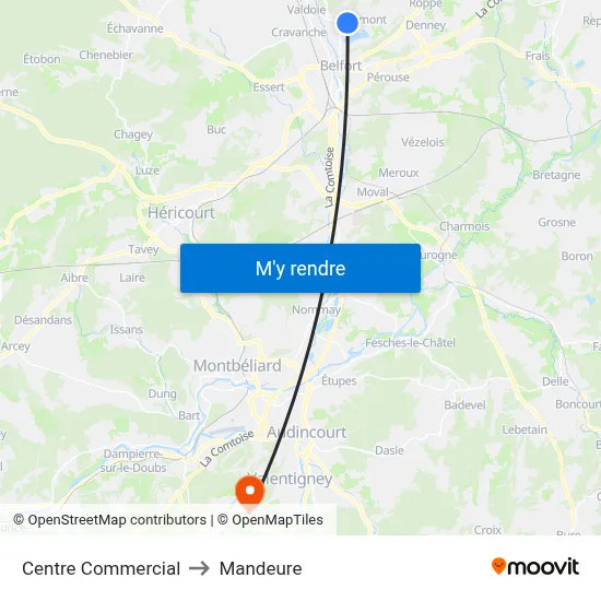 Centre Commercial to Mandeure map