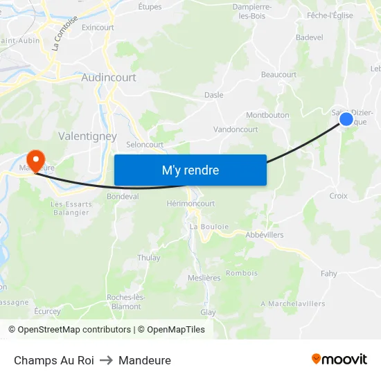 Champs Au Roi to Mandeure map