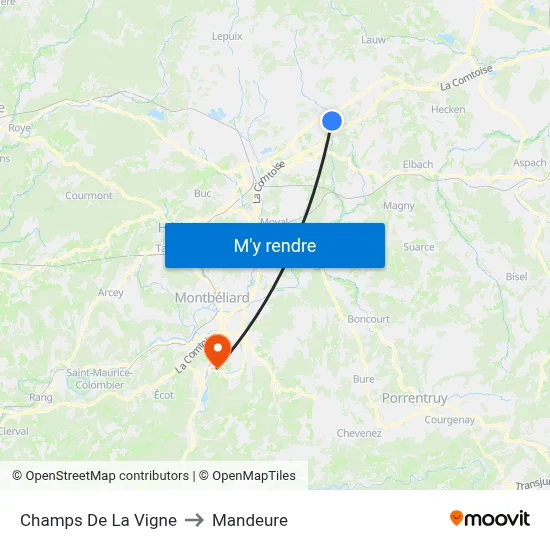 Champs De La Vigne to Mandeure map