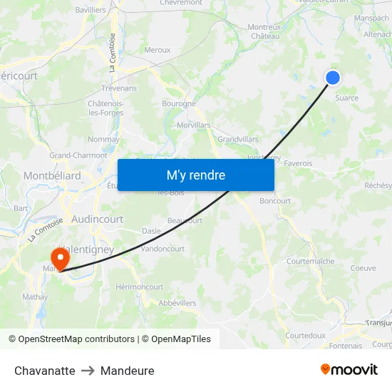 Chavanatte to Mandeure map