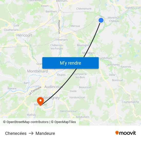 Chenecées to Mandeure map