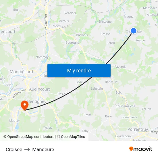 Croisée to Mandeure map