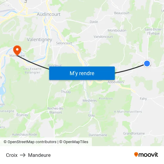 Croix to Mandeure map
