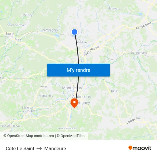 Côte Le Saint to Mandeure map