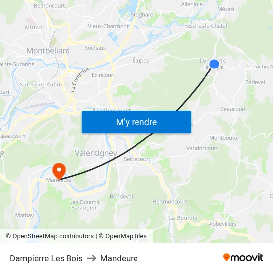 Dampierre Les Bois to Mandeure map