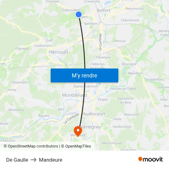 De Gaulle to Mandeure map