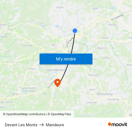 Devant Les Monts to Mandeure map