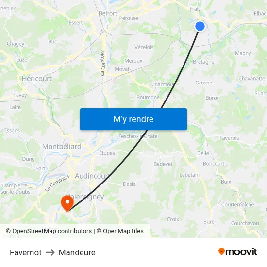 Favernot to Mandeure map