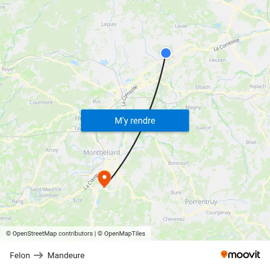Felon to Mandeure map