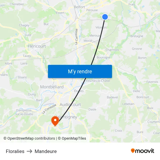 Floralies to Mandeure map