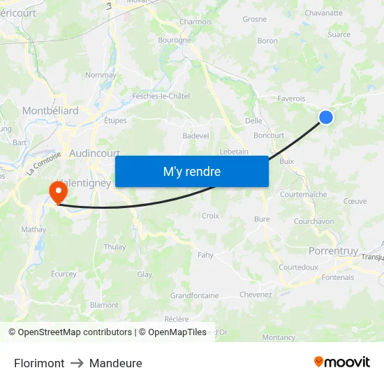 Florimont to Mandeure map