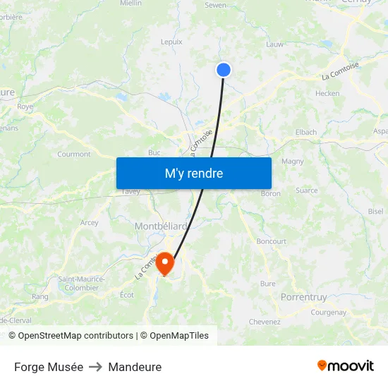 Forge Musée to Mandeure map