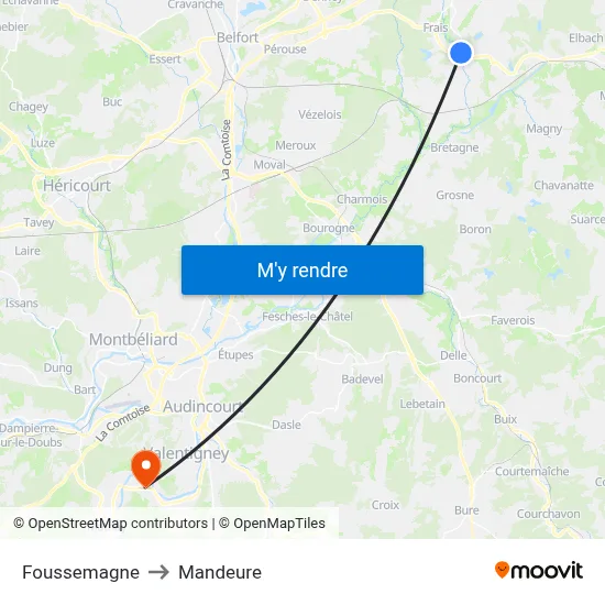 Foussemagne to Mandeure map