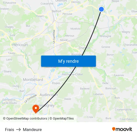 Frais to Mandeure map