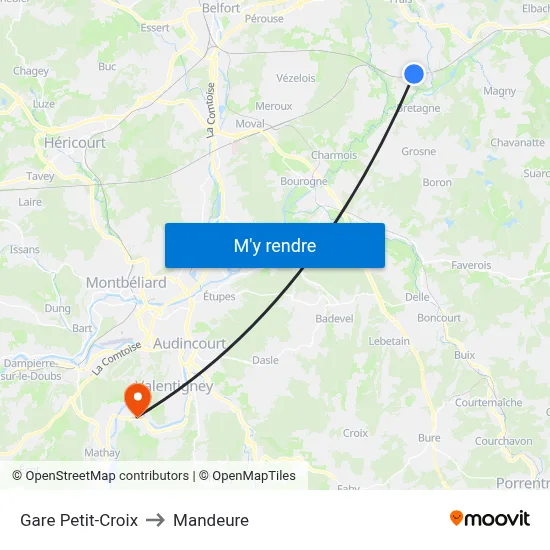 Gare Petit-Croix to Mandeure map