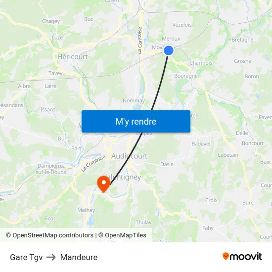 Gare Tgv to Mandeure map