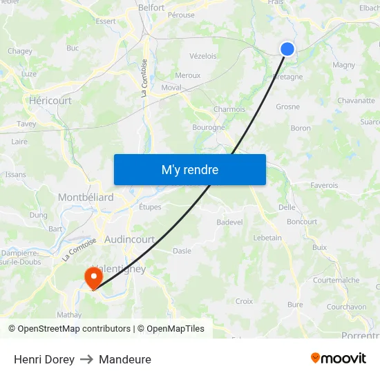 Henri Dorey to Mandeure map