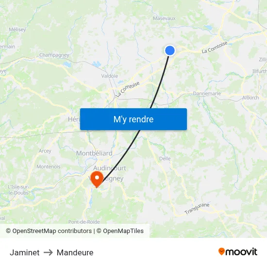 Jaminet to Mandeure map