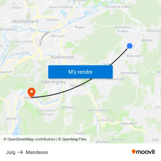 Julg to Mandeure map
