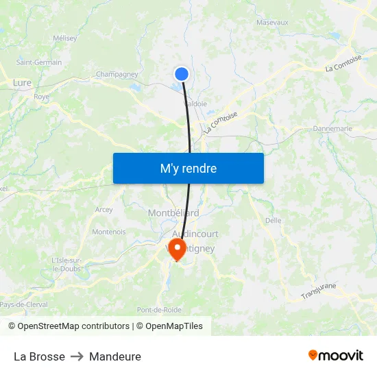 La Brosse to Mandeure map