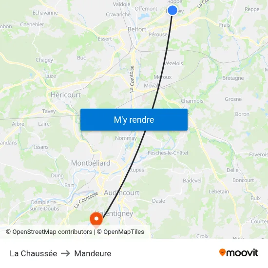 La Chaussée to Mandeure map