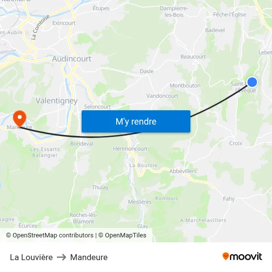 La Louvière to Mandeure map