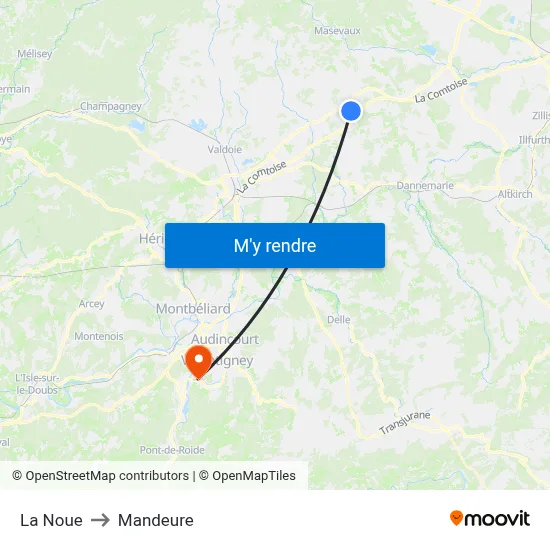 La Noue to Mandeure map