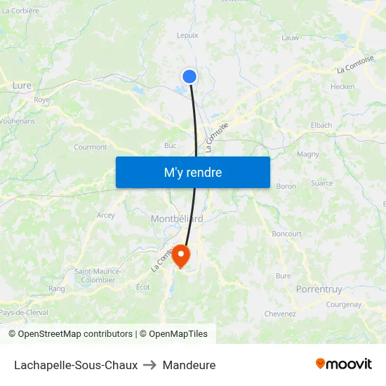 Lachapelle-Sous-Chaux to Mandeure map