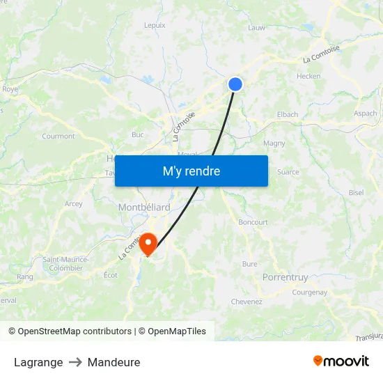 Lagrange to Mandeure map