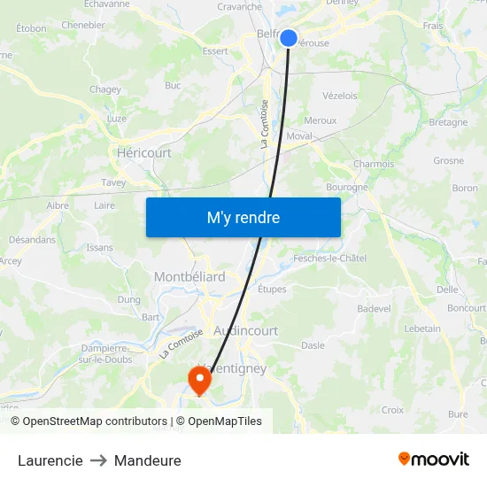 Laurencie to Mandeure map