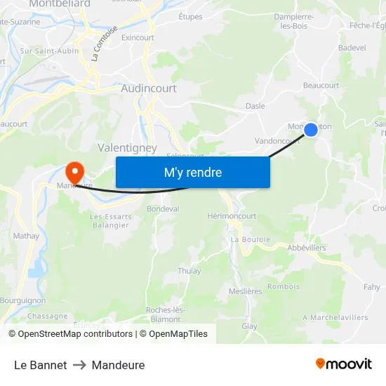 Le Bannet to Mandeure map