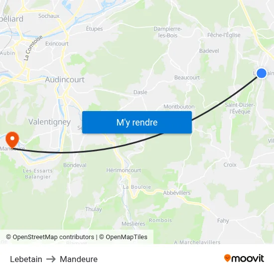 Lebetain to Mandeure map