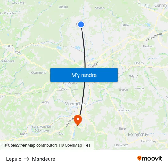 Lepuix to Mandeure map