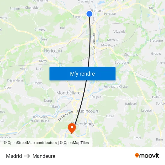 Madrid to Mandeure map