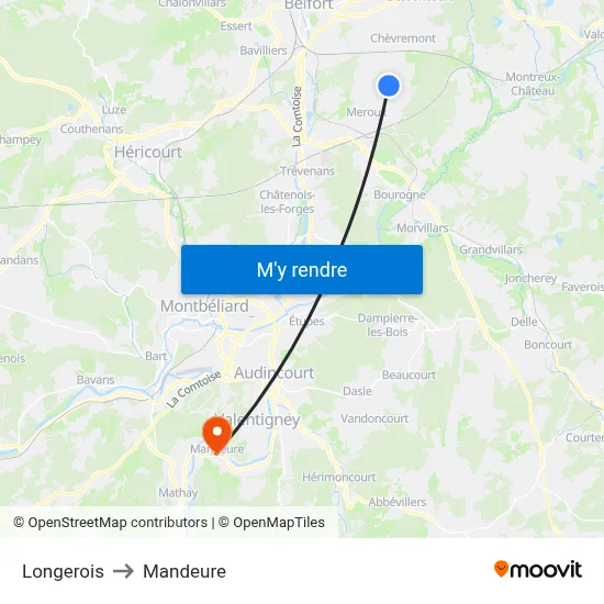 Longerois to Mandeure map