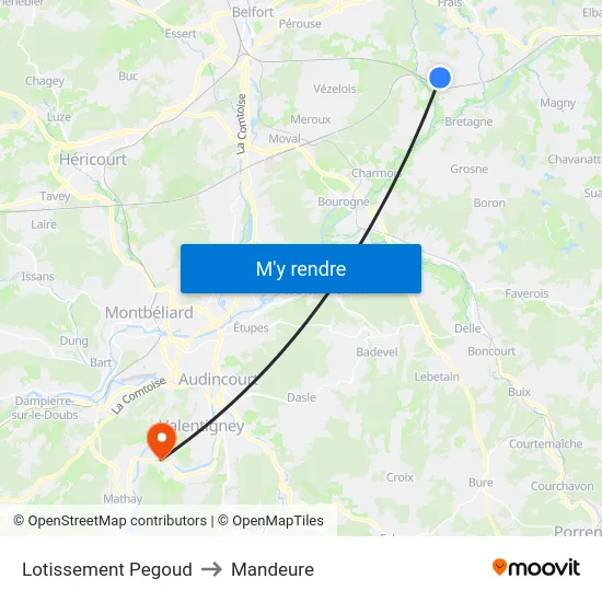 Lotissement Pegoud to Mandeure map