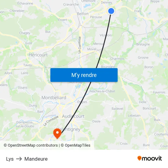 Lys to Mandeure map