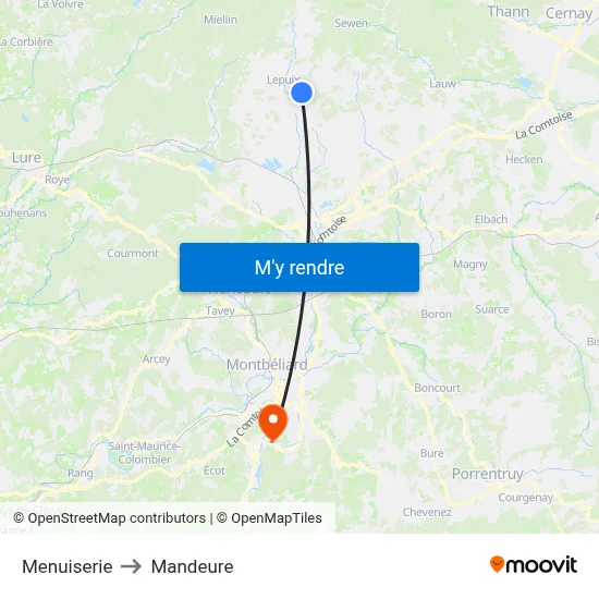 Menuiserie to Mandeure map