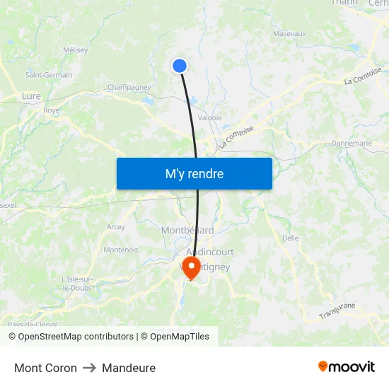 Mont Coron to Mandeure map