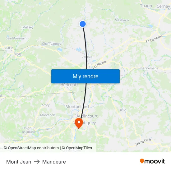 Mont Jean to Mandeure map