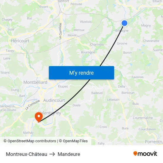 Montreux-Château to Mandeure map