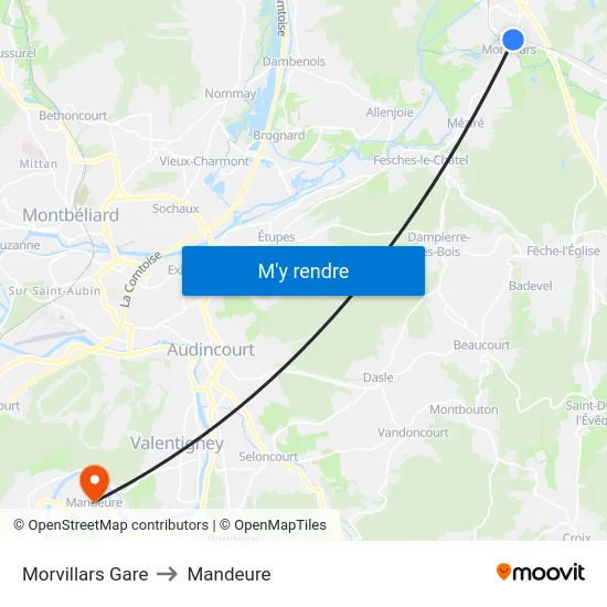 Morvillars Gare to Mandeure map