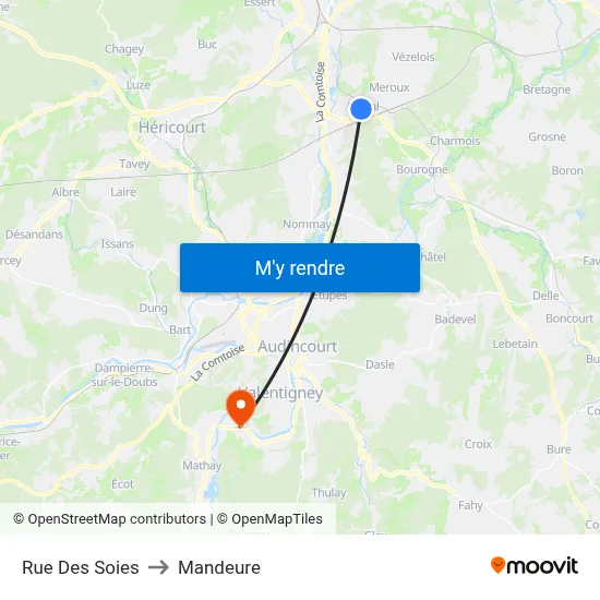 Rue Des Soies to Mandeure map