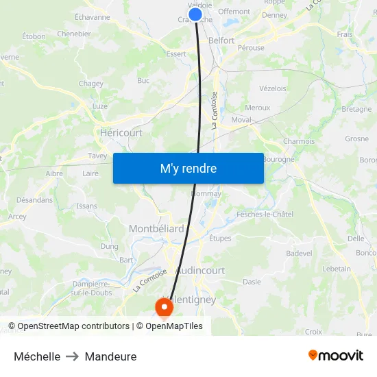Méchelle to Mandeure map