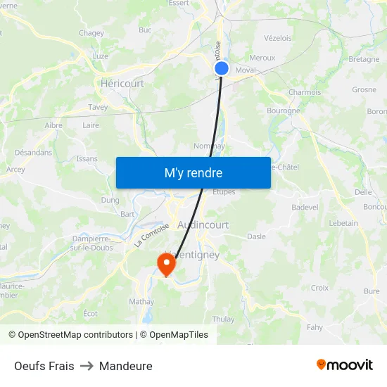 Oeufs Frais to Mandeure map