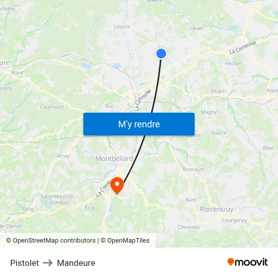Pistolet to Mandeure map