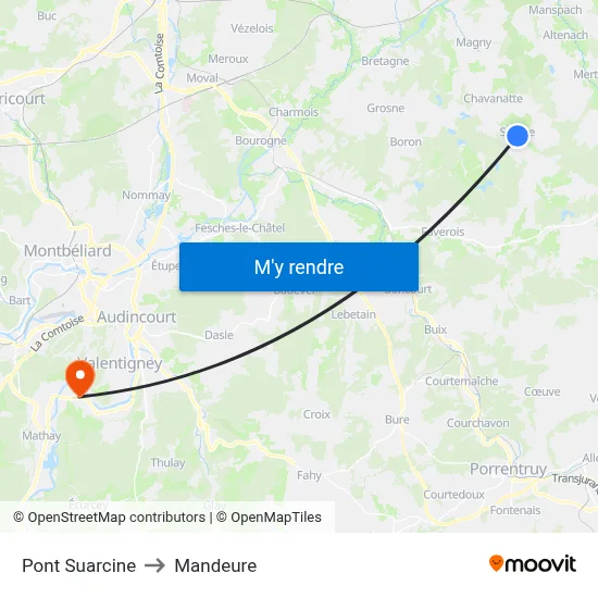 Pont Suarcine to Mandeure map
