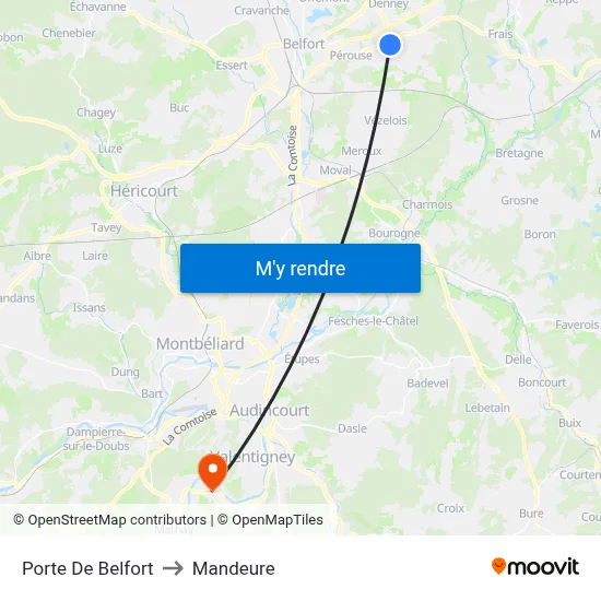 Porte De Belfort to Mandeure map