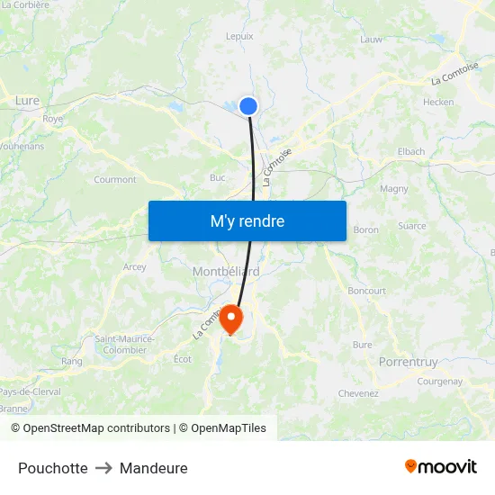 Pouchotte to Mandeure map